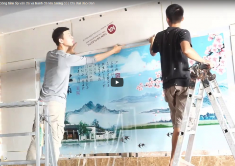 Thi công tấm ốp vân đá và tranh đá lên tường cũ